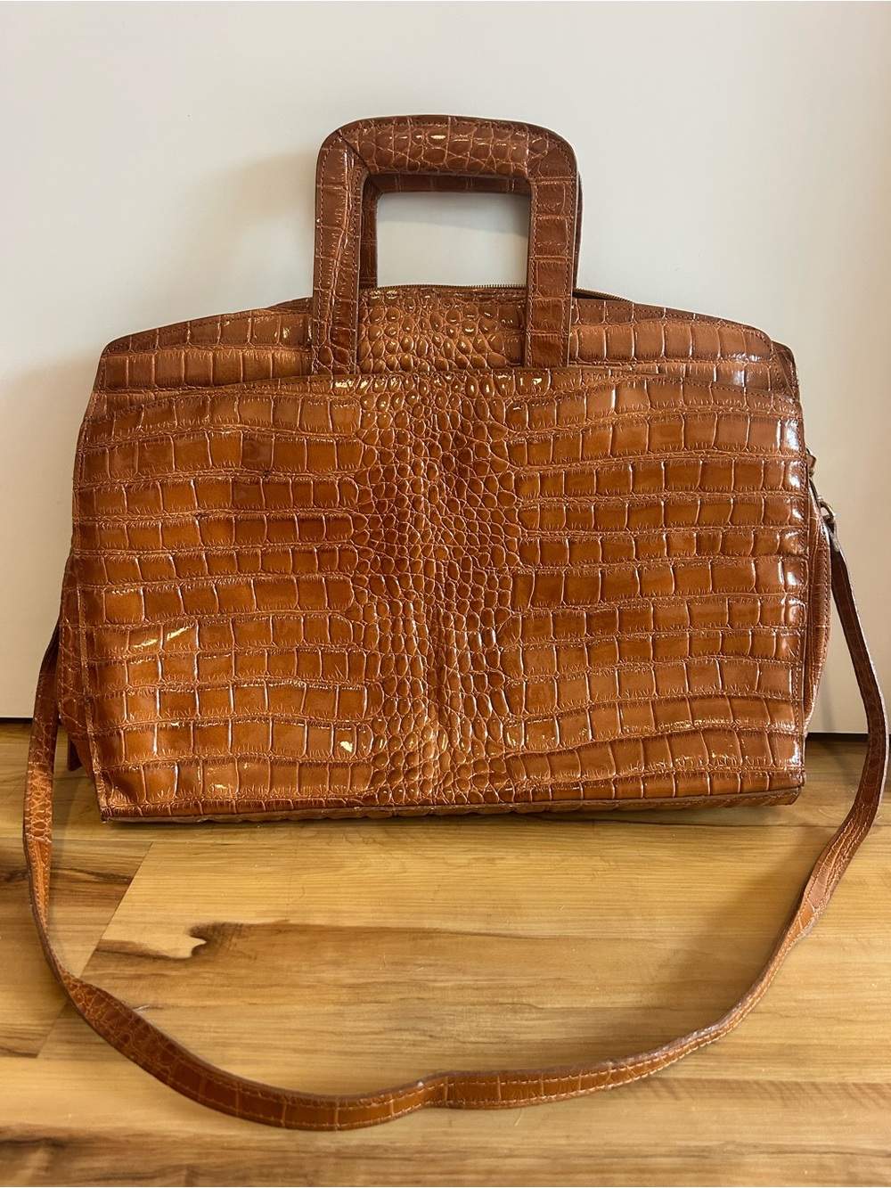Brown Croc-Embossed Briefcase/ Large Bag with Top Handle #VIVACE